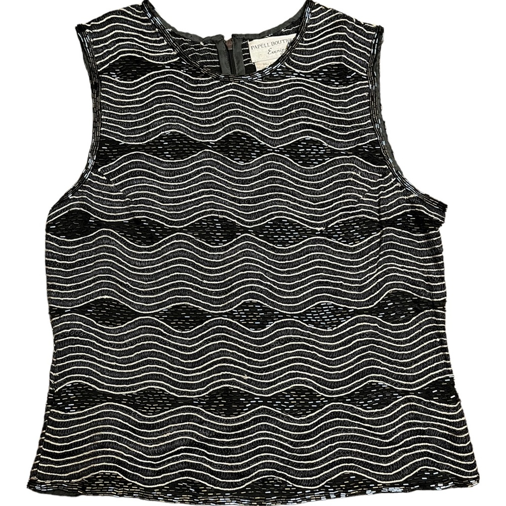 90s White & Black Patterned Blouse
